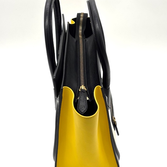 CELINE Drummed Calfskin Micro Luggage in Black, Yellow, and White 👜x8 - Picture 8 of 14